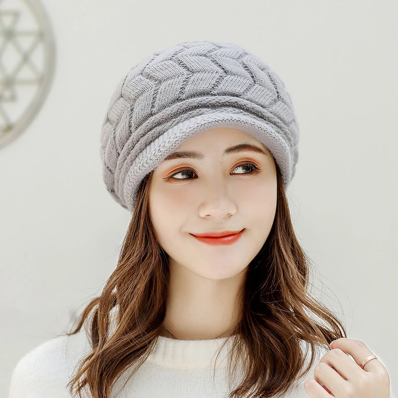 المرأة الشتاء بلون الدافئة الحياكة فضفاضة القبعات الترفيه قبعة تزلج النسخة الكورية قبعة زائد المخملية سميكة الحياكة غطاء للأذن #4