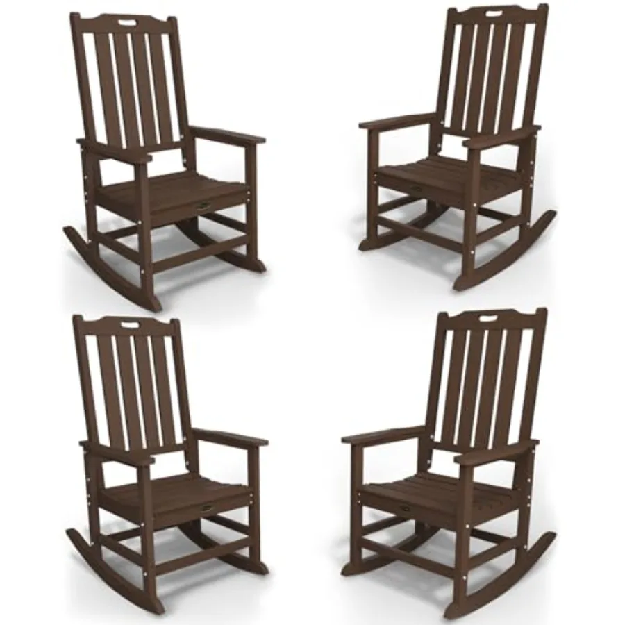 

Набор из 4 больших уличных кресел-качалок для взрослых, всепогодные, для веранды, газона, сада, коричневые