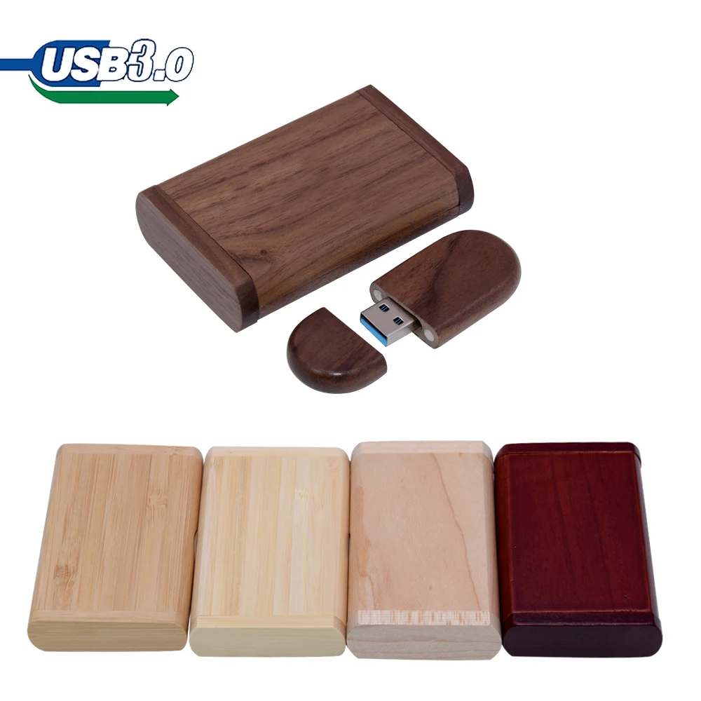 10pcs/Lot (Free LOGO) USB Flash Drive Wooden with Box Pendrive3.0 4GB 8GB 16GB 32GB 64GB 128G Memory Stick Creative Wedding Gift