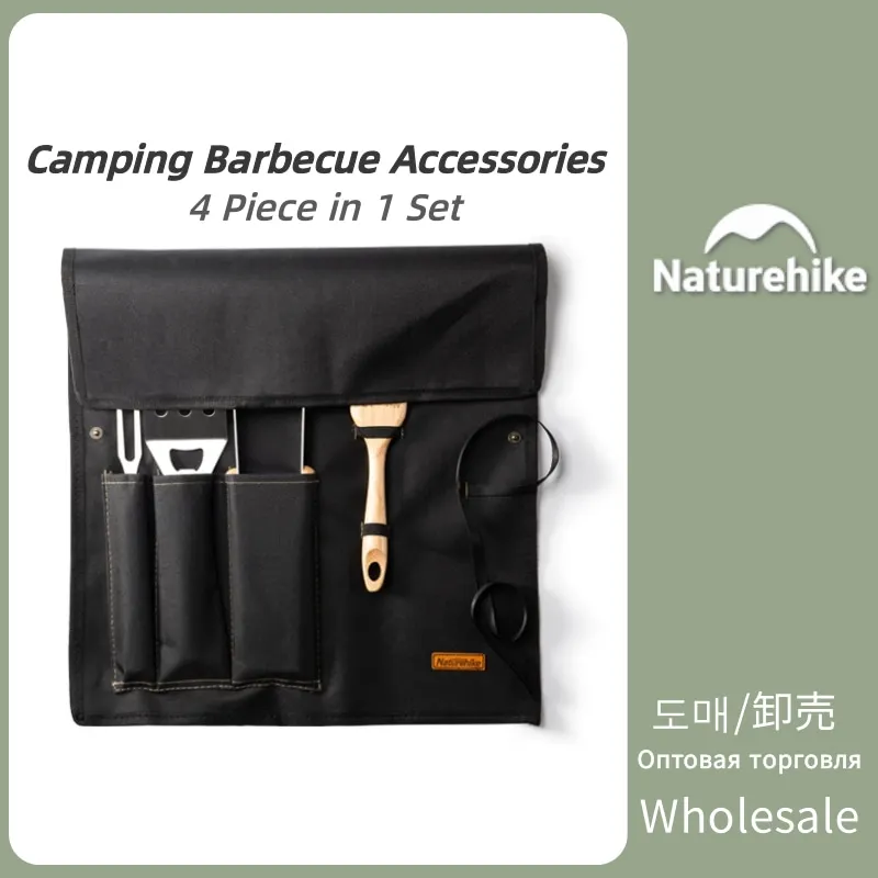 

Naturehike BBQ Oil Brush Camping Picnic Stainless Steel Food Spatula Fork Charcoal Clips Outdoor Cooking Tool 4 Piece in 1 Set