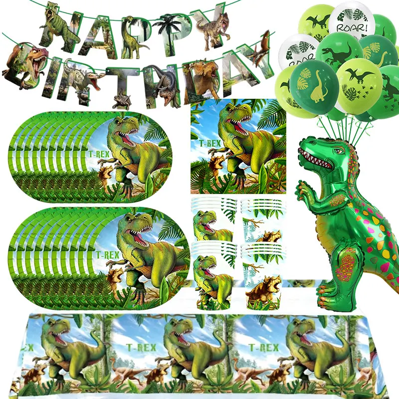  Jurassic Park Dinosaurier-Themenparty Ballonset Banner Geschenktüten Tischgeschirr-Set Pappteller Becher Hintergrund Tischdecke Dekorationen