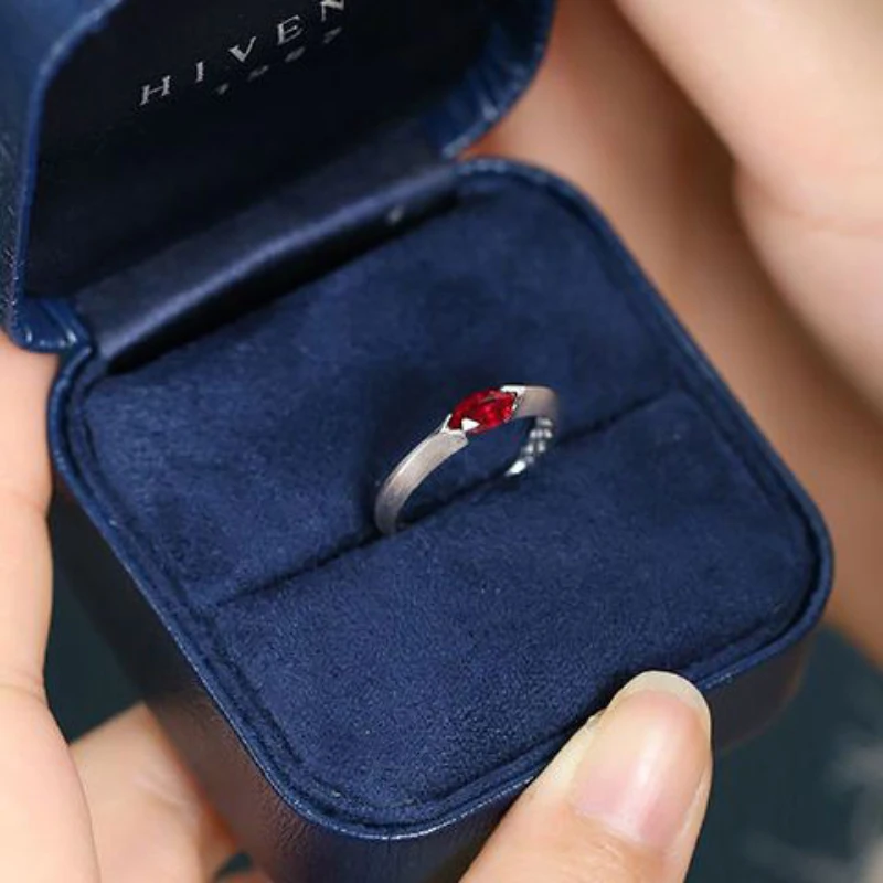 New in originality Natural Horse Eye Red gemstone Rings for Women Silver wire drawing design Simple Engagement Jewelry