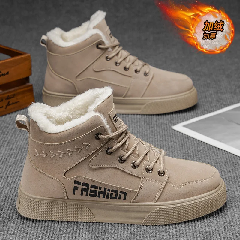 

Men's winter fleece high-top boots, fashionable retro workwear sneakers, casual sports, outdoor snow boots
