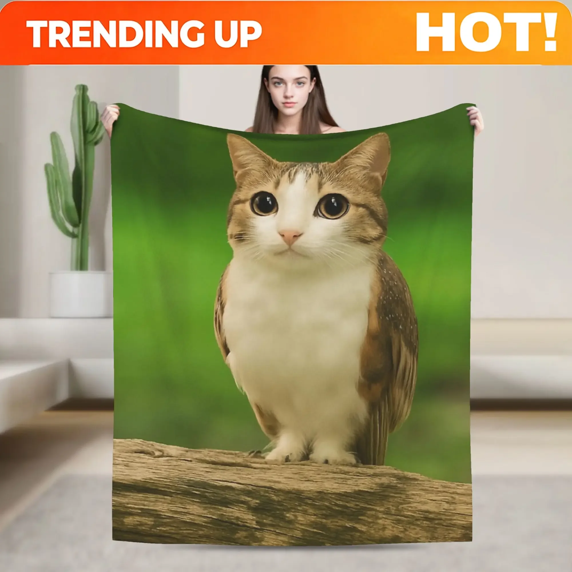 Custom Meowl Cat Owl Funny Internet Trendy Meme Blankets Velvet Multifunction Lightweight Throw Blanket For Sofa Bedroom Bedspre