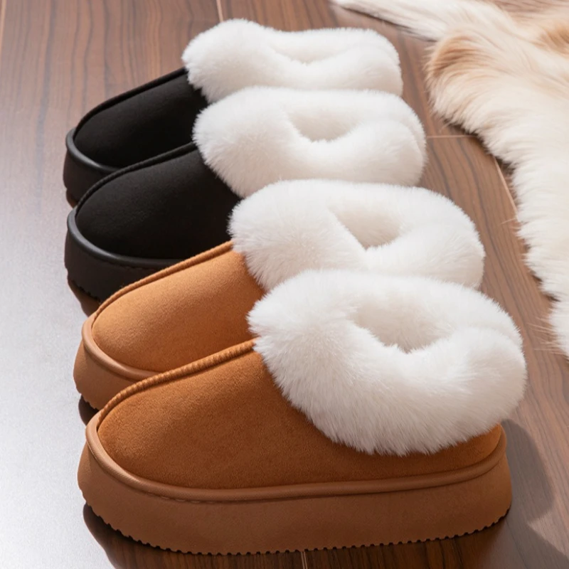أحذية الثلوج أحذية منصة رقيق الموضة للنساء الشتاء أفخم الأحذية القطنية الدافئة النساء الراحة عدم الانزلاق أحذية المنزل للجنسين