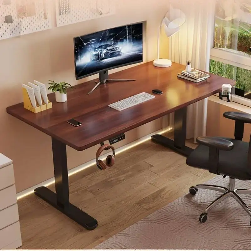 Wood Solid Electric Lifting Table, Intelligent Computer Table, Home Study Desk, Office Desk, Gaming Table, Bedroom Workbench