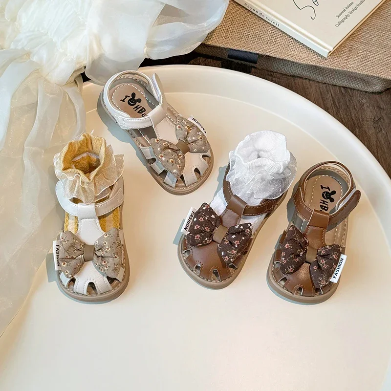 Children Sandals for Girls 2024 Summer New Fashion Soft Comfortable Korean Style Sweet Bowtie Casual Versatile Princess Shoes