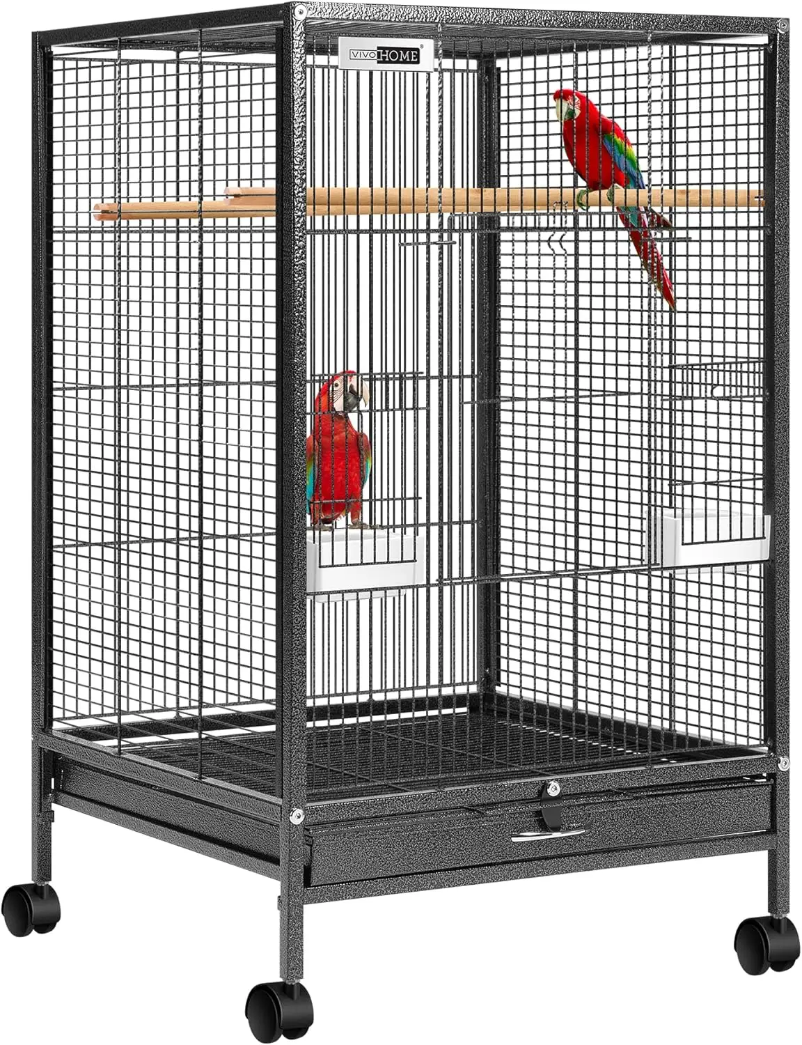 

30-Inch Rolling Bird Cage for Conures, Lovebirds, Cockatiels & Finches - Durable Black Steel Design