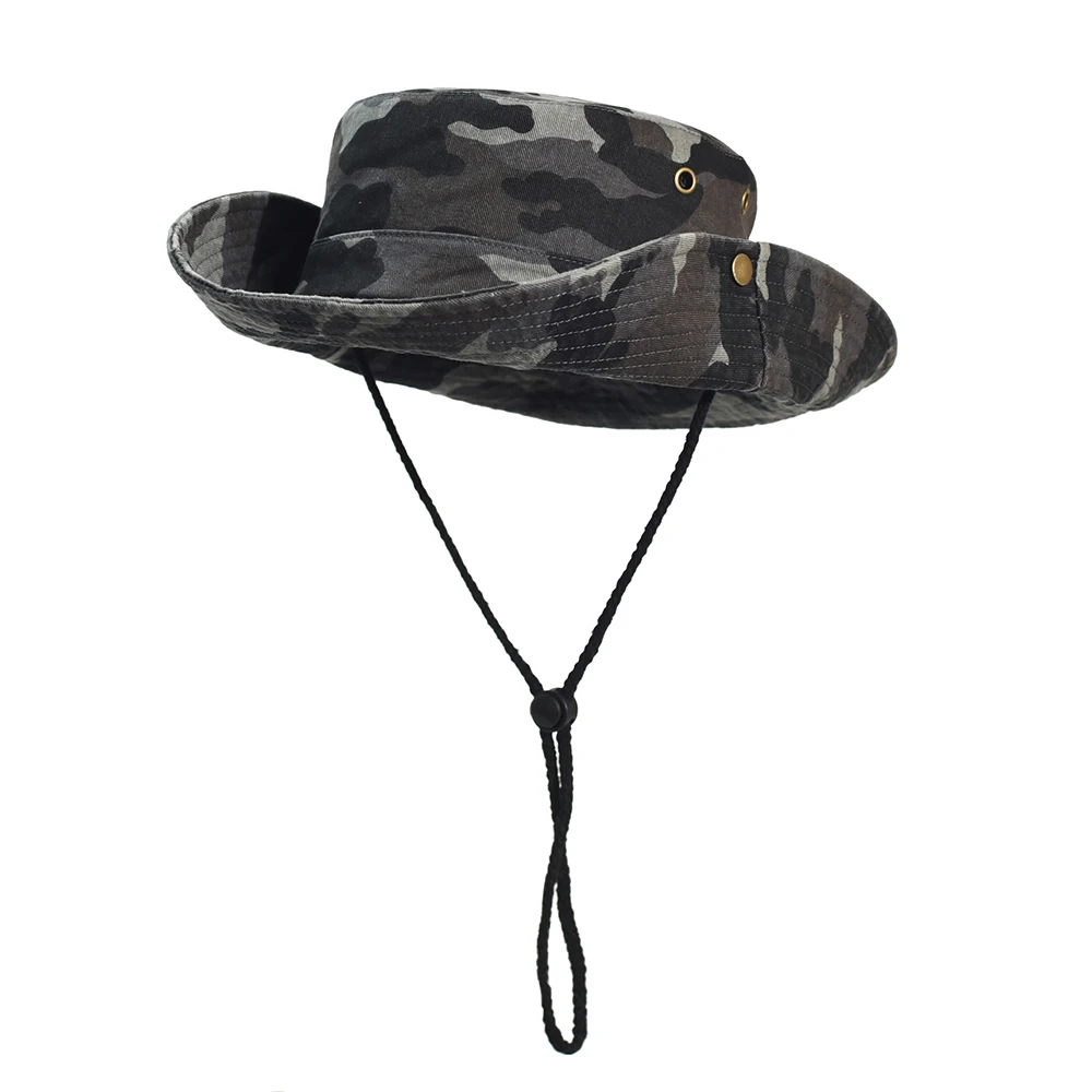 Camouflage Bucket Hats Men Wide Brim Panama Boonie Hat Outdoor Fishing Hat Safari Summer Cap Cotton Hiking Sun Caps