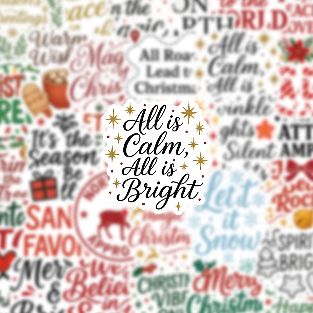 Paquete de 50 pegatinas festivas con frases navideñas, coloridas calcomanías de felicitación navideñas para envolver regalos, diarios y decoración navideña