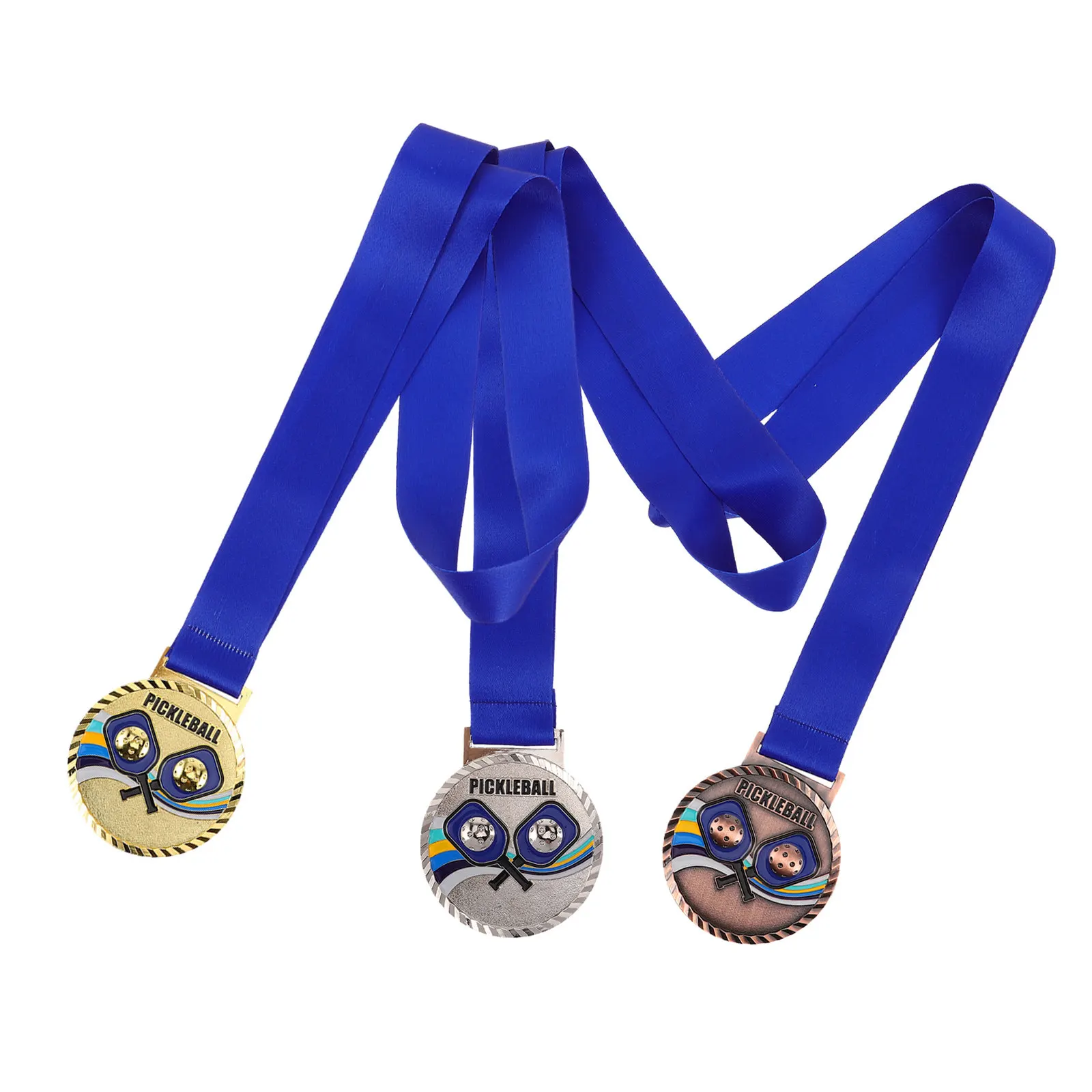 3pcs Golden Silver Bronze Pickleball Medals Metal Pickleball Award Medals Small Participant Prizes with Ribbon for competition