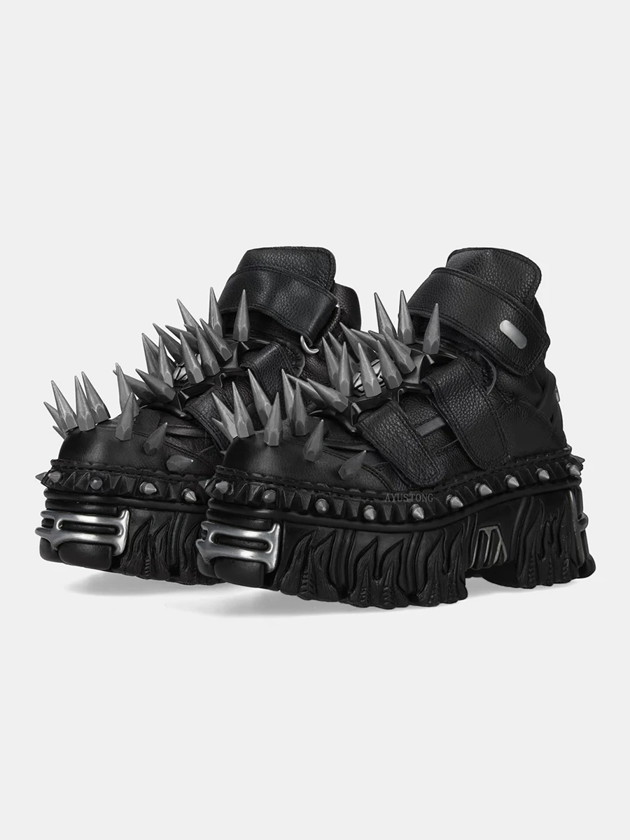 

Модные мотоциклетные ботинки Thi Bot oes ex k Punk Spike на металлической платформе Cyber Millennium Wind, модные мотоциклетные ботинки с заклепками