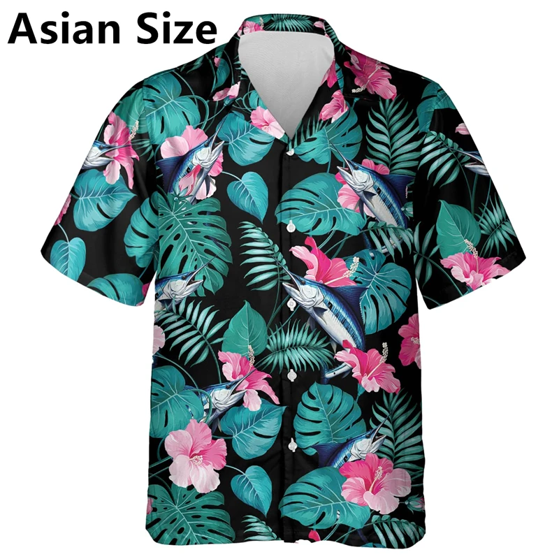 Fishing Lover 3D Printed Hawaiian Shirts Mens Summer Casual Short Sleeve Lapel Button Fish Graphic Shirt Loose Outdoor Blouse