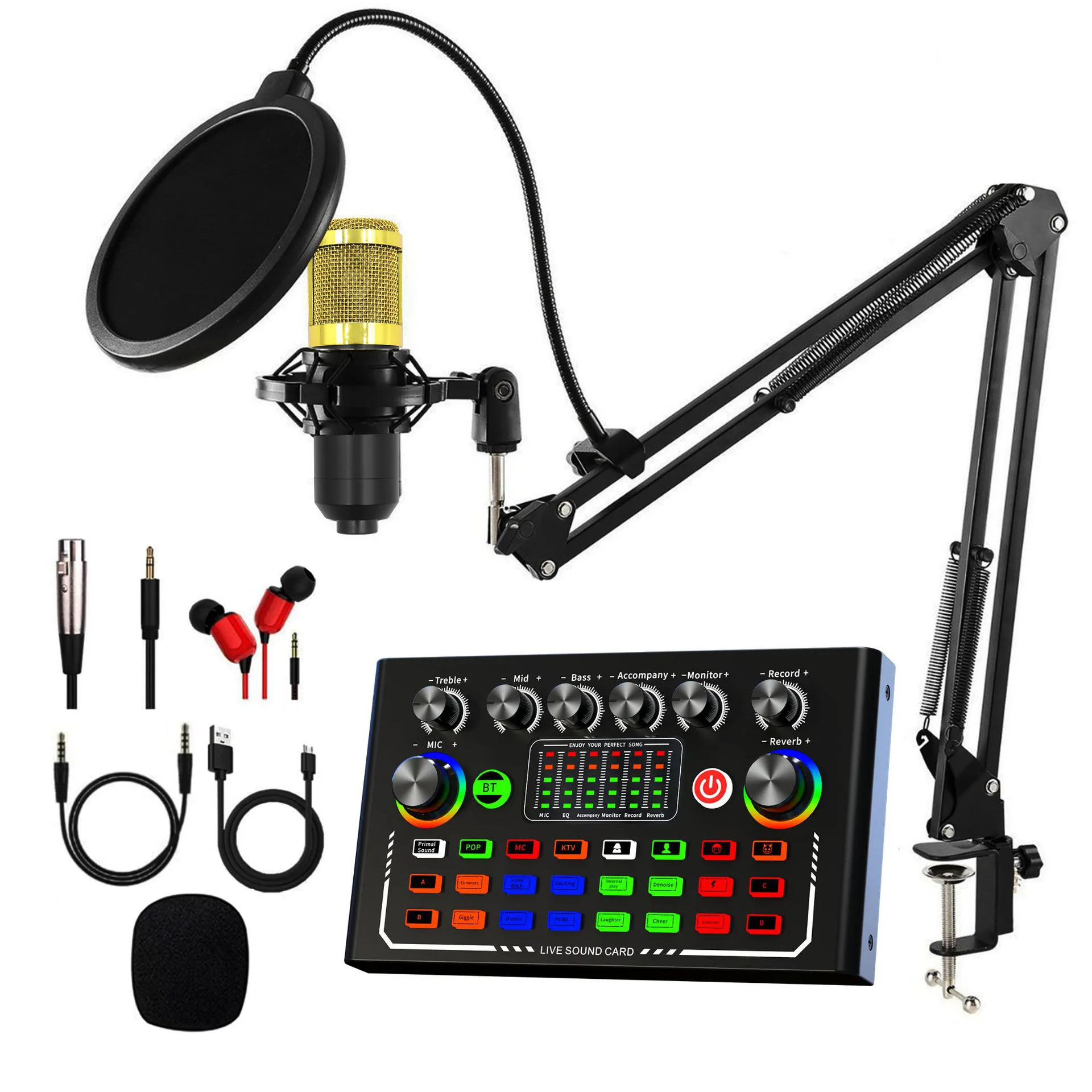 

F009 Sound Card Set Professional Audio Condenser Mic Studio Singing Microphone for Karaoke Podcast Recording Live Streaming DJ