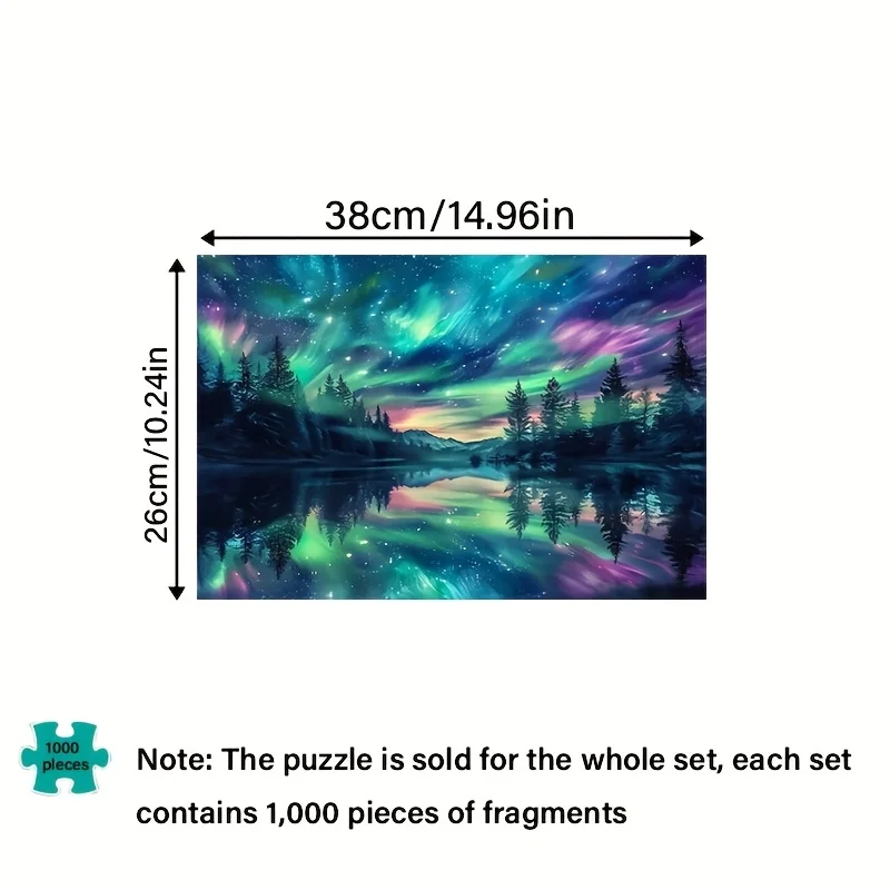 1000pcs Adult Jigsaw Puzzle - Northern Lights Aurora Borealis Night Sky Scene, 38x26cm/14.96x10.24in, High Difficulty Premium