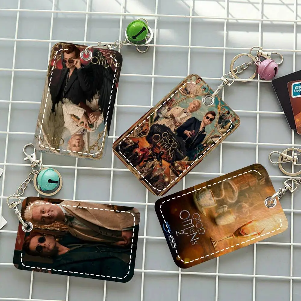 

Good Omens Series Show Movie Card Holde Applicable To Credit Cards Bus Card Soft Leather Rectangular Keychain Protective Cover