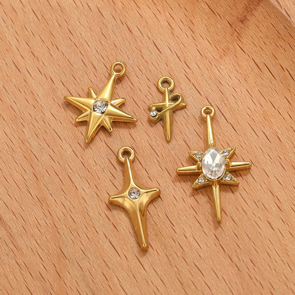 4 stuks roestvrij staal zirkoon ster charmes mini kruis hanger voor sieraden maken armband ketting DIY oorbel ster charmes bulk
