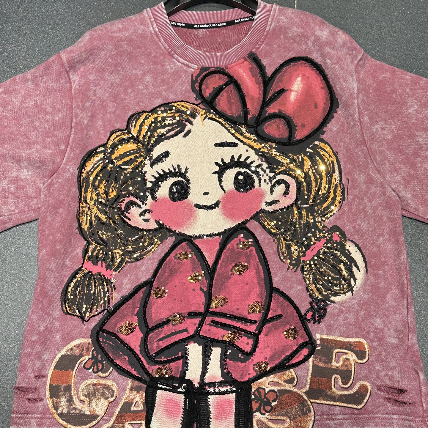 الربيع والخريف جديد الثقيلة الحرفية الكرتون 3D فتاة صغيرة قصيرة الأكمام تي شيرت للنساء فضفاضة عارضة الحلو نمط نصف كم أعلى #5