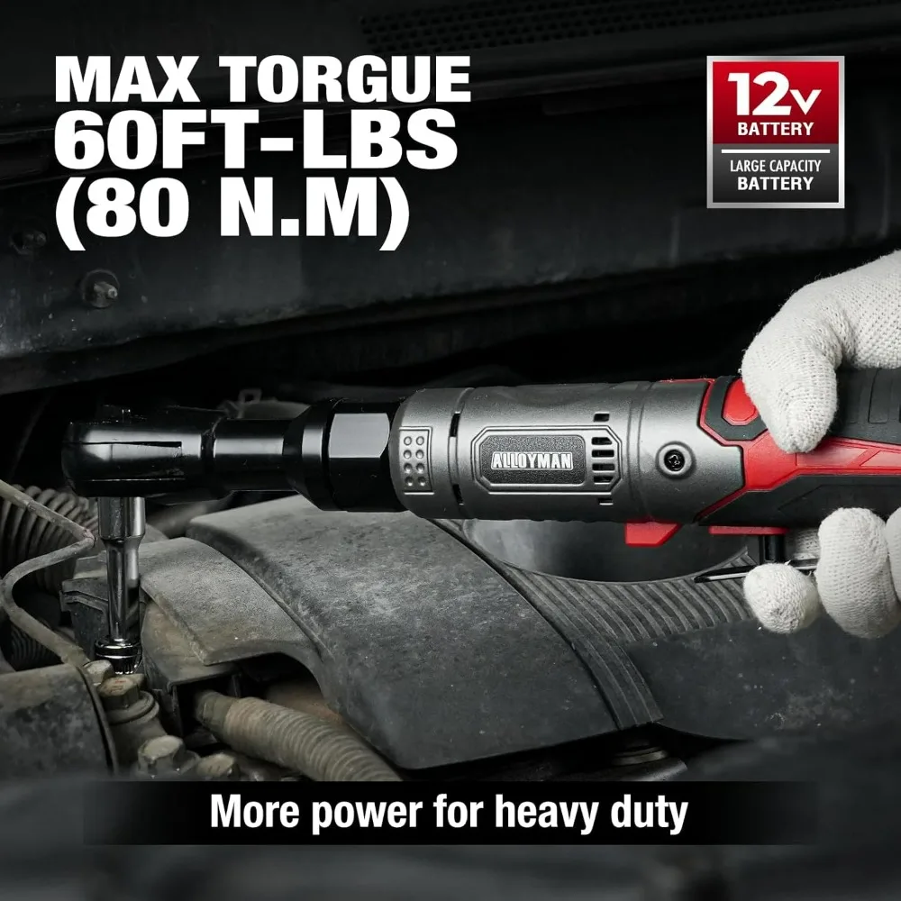 Alloyman 3/8 "مجموعة مفاتيح ربط بسقاطة لاسلكية 60FT-LBS 80N.m سقاطة كهربائية 12 فولت مجموعة مفاتيح مقبس الطاقة الممتدة سرعة متغيرة #2