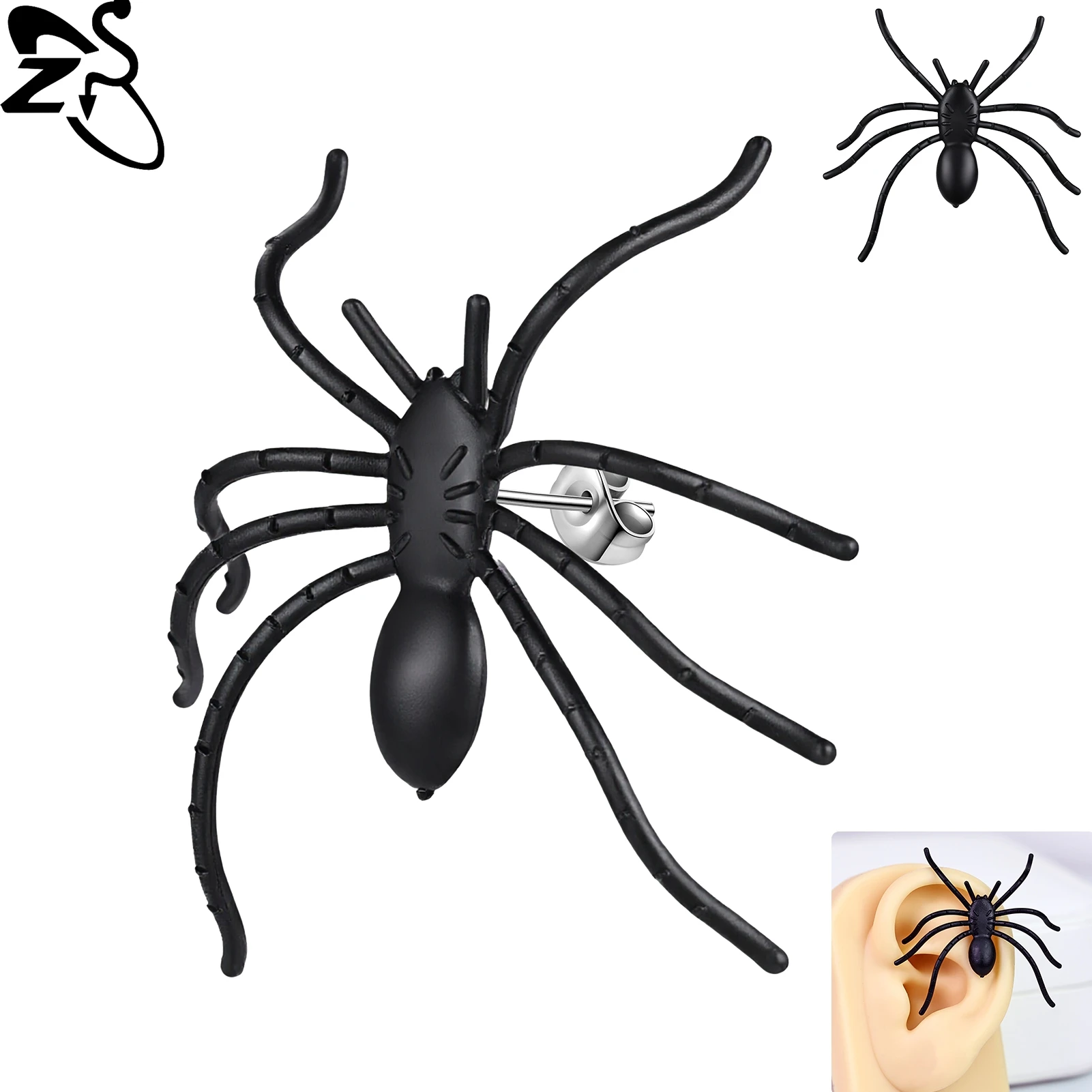

ZS 1 PC 20G Halloween Big Spider 925 Sterling Sliver Ear Studs Women Men Stud Earrings Funny Prop Conch Helix Piercings Ornament