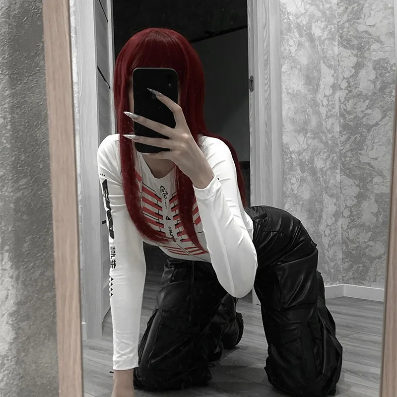 

2025 Sexy Letter Print Bodysuit Women Slim Fit Long Sleeve O-Neck Streetwear One Piece Jumpsuit Moto Biker Party Clubwear