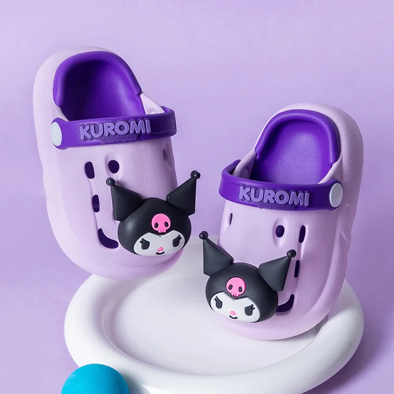 

Обувь с отверстиями в стиле аниме Kuromi Cinnamoroll Hello Kitty My Melody, милые детские разглаживающие летние детские сандалии с перевязанной головкой, новые нескользящие сандалии