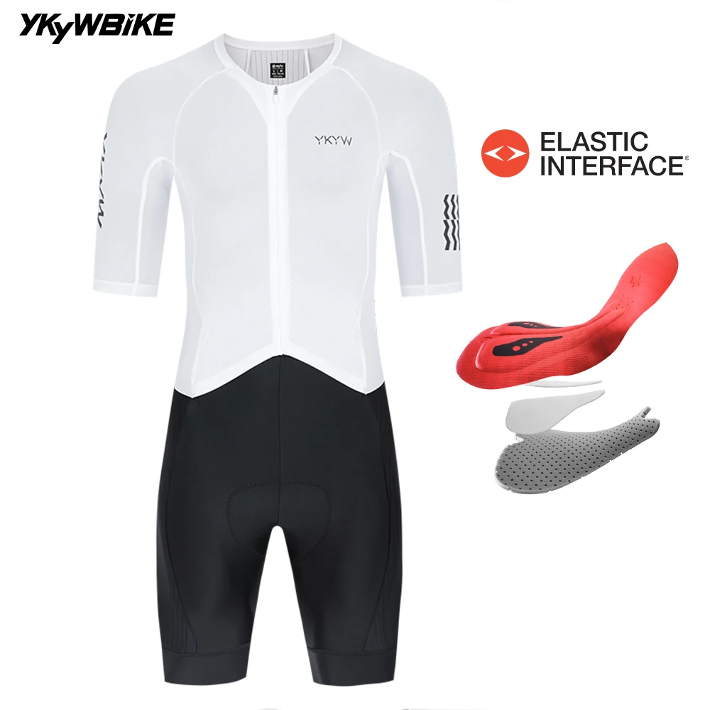 

YKYWBIKE One-Piece Cycling Skinsuit Italy Interface Padded Aerodynamic Pro-Grade Elite Road Bike Set Bicycle Clothing Shorts