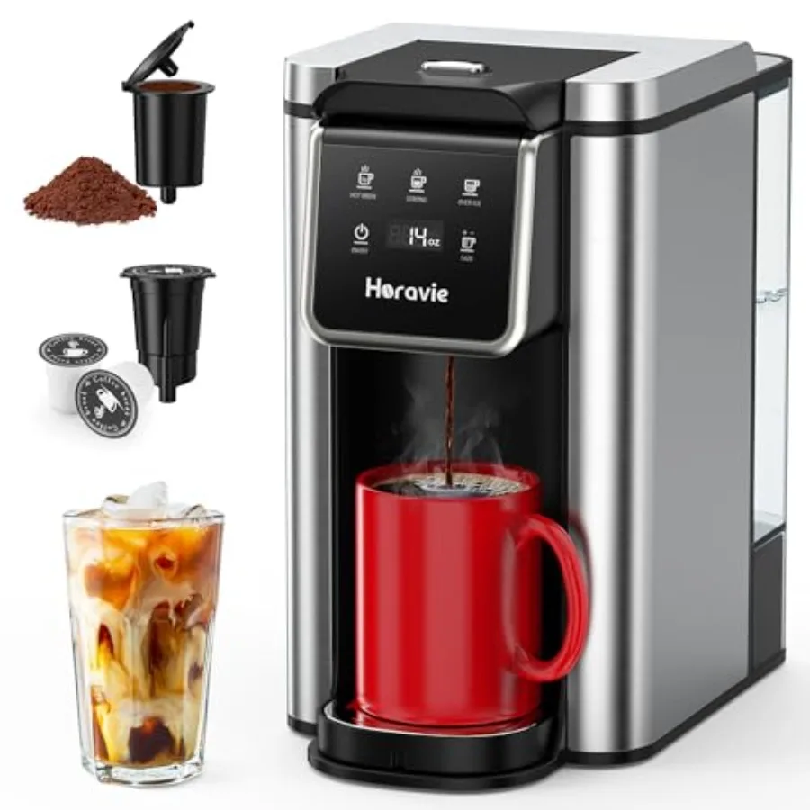 

Single Serve Coffee Maker for K-Cup Pod and Grounds Hot and Iced Coffee Maker 6 to 14oz Brew Sizes 50oz Removable Reservoir Str