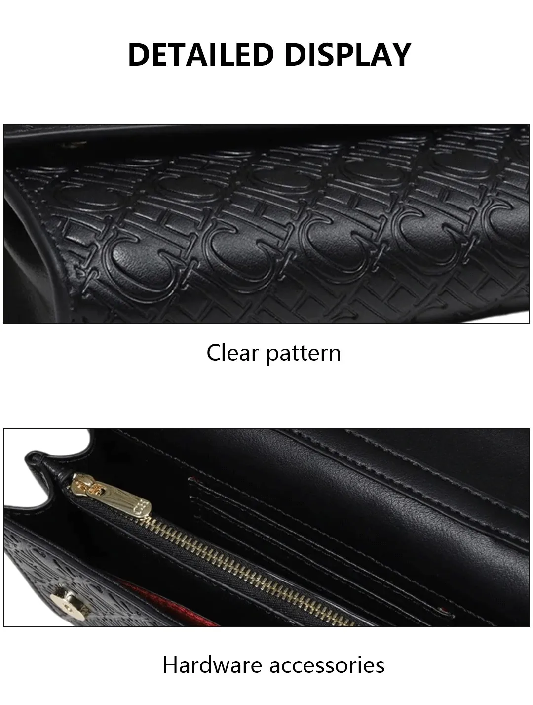 CH Damen Umhängetasche mit Buchstaben-Print und Metallkette, Schultertasche aus PU-Leder, Kleine Damen-Abendclutch, Geschenk – Detail 14
