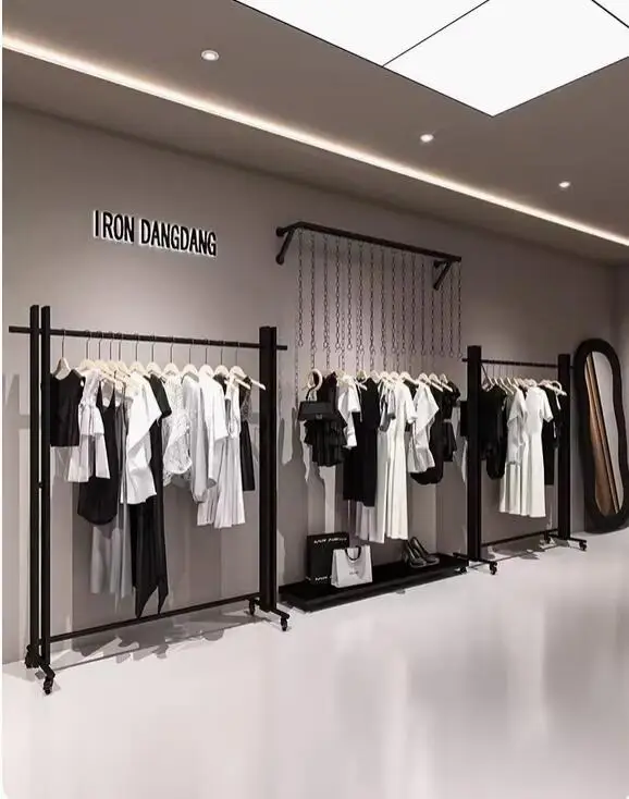 Clothing store exclusive iron art black minimalist floor to ceiling clothing display rack combination wall shelf