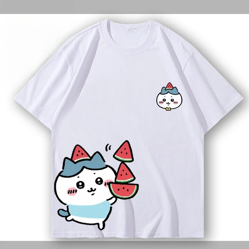 Chiikawa Fruit Headband Graphic T-Shirt Cute Kawaii Unisex Oversize Loose Casual Short Sleeve Cotton Top for Men Women