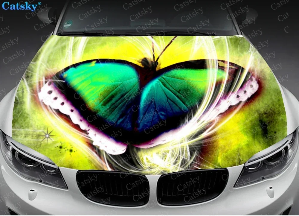 Custom Butterfly Car Hood Sticker, Green Car Hood Decoration,Hood Protection Cover,Vinyl Car Sticker,Car Body Side Color Decal