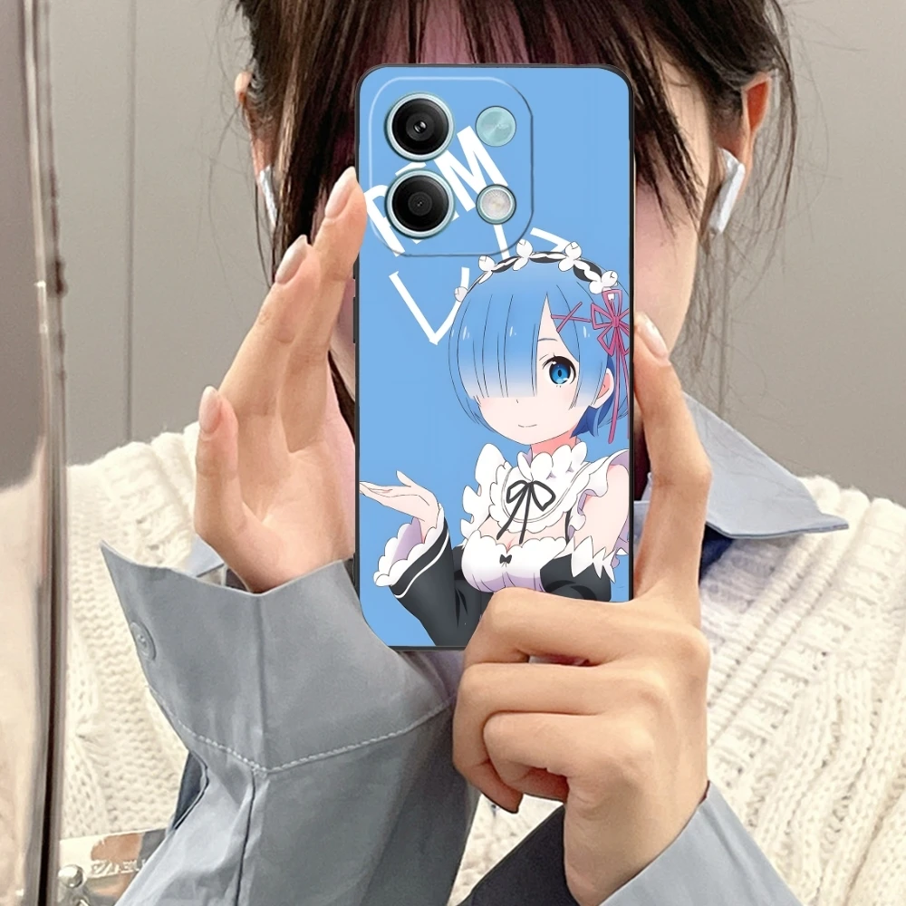 Re Zero Rem Girl Mobile Cell Phone Case for Xiaomi Redmi Note 13 12 11 10 9 8 7 6 S A Pro Lite Plus 5G Black Phone Cover Shell