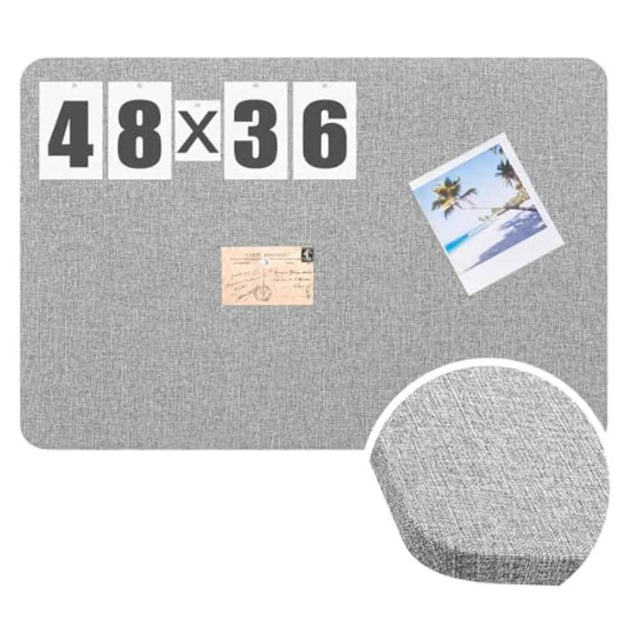 

48'' x 36' Linen Fabric Bulletin Board Pinboard for Walls Display Frameless Pinboard Display Notice Memory Board for Office Wal