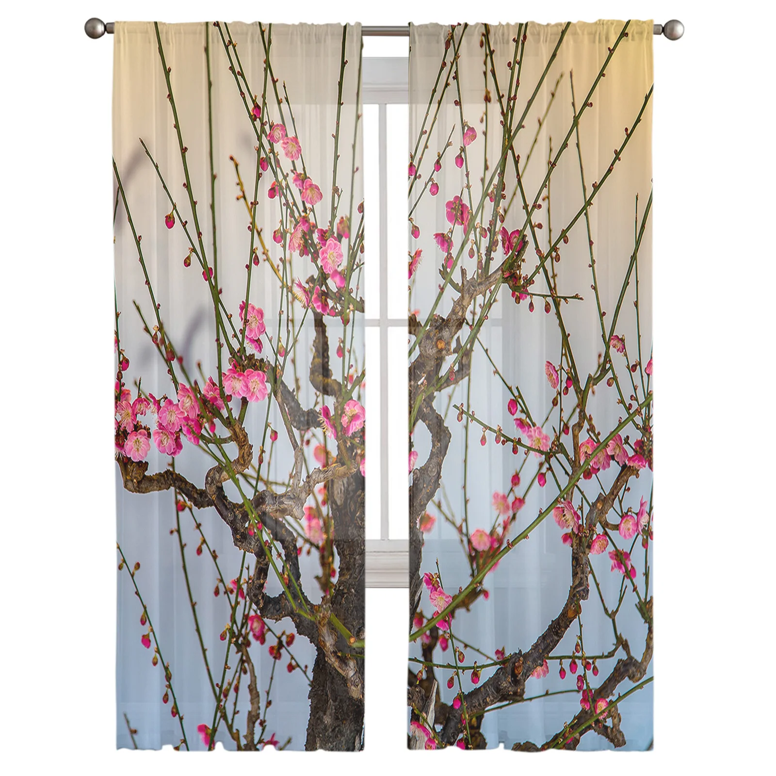 

Flowers Bloom In Spring Sheer Curtain for Living Room Bedroom Voile Drape Kitchen Window Tulle Curtains Home Essentials