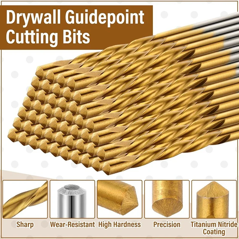 ABHG 50 Pieces Drywall Pilot Point Cutting Drill Bits 1/8 Inch Diameter Drywall Drill Bits Drywall Tools For Spiral Saw