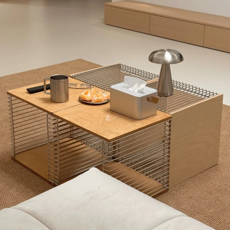 Stainless steel coffee table combination living room sofa edge few retro ocean plate creative splicing module cabinet bedside