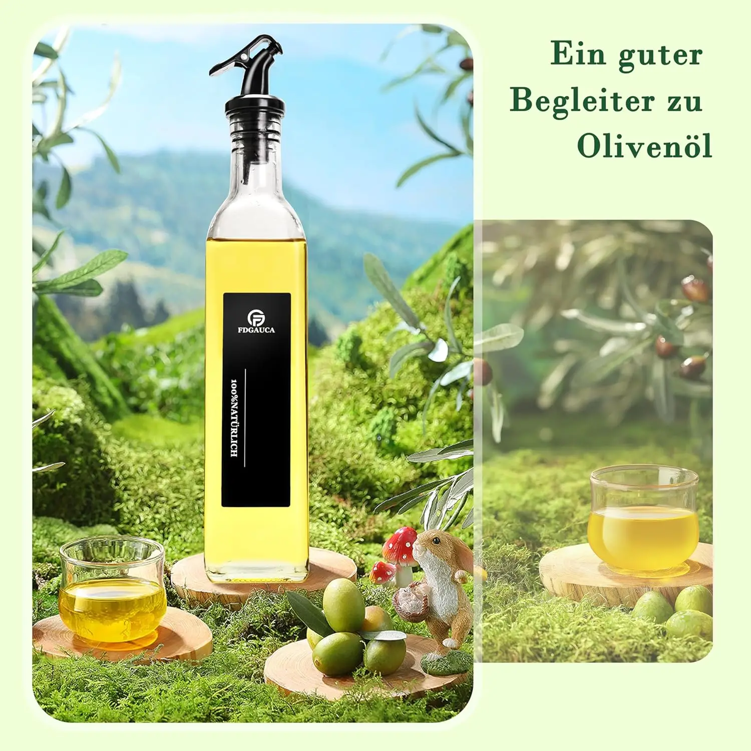 160 ml Ölflasche aus Glas, auslaufsicher, für die Küche, Gewürze, Sojasauce, Essigflasche, transparente Olivenölflasche mit schwarzen Etiketten – Detail 5