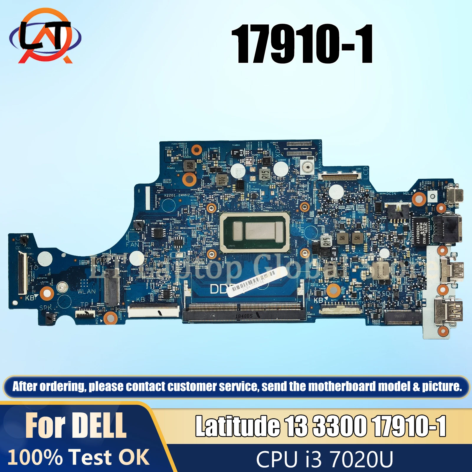 17910-1 Laptop mainboard For DELL Latitude 13 3300 CN 0RV5W4 Motherboard with CPU i3-7020U 100% Tested OK ddr4