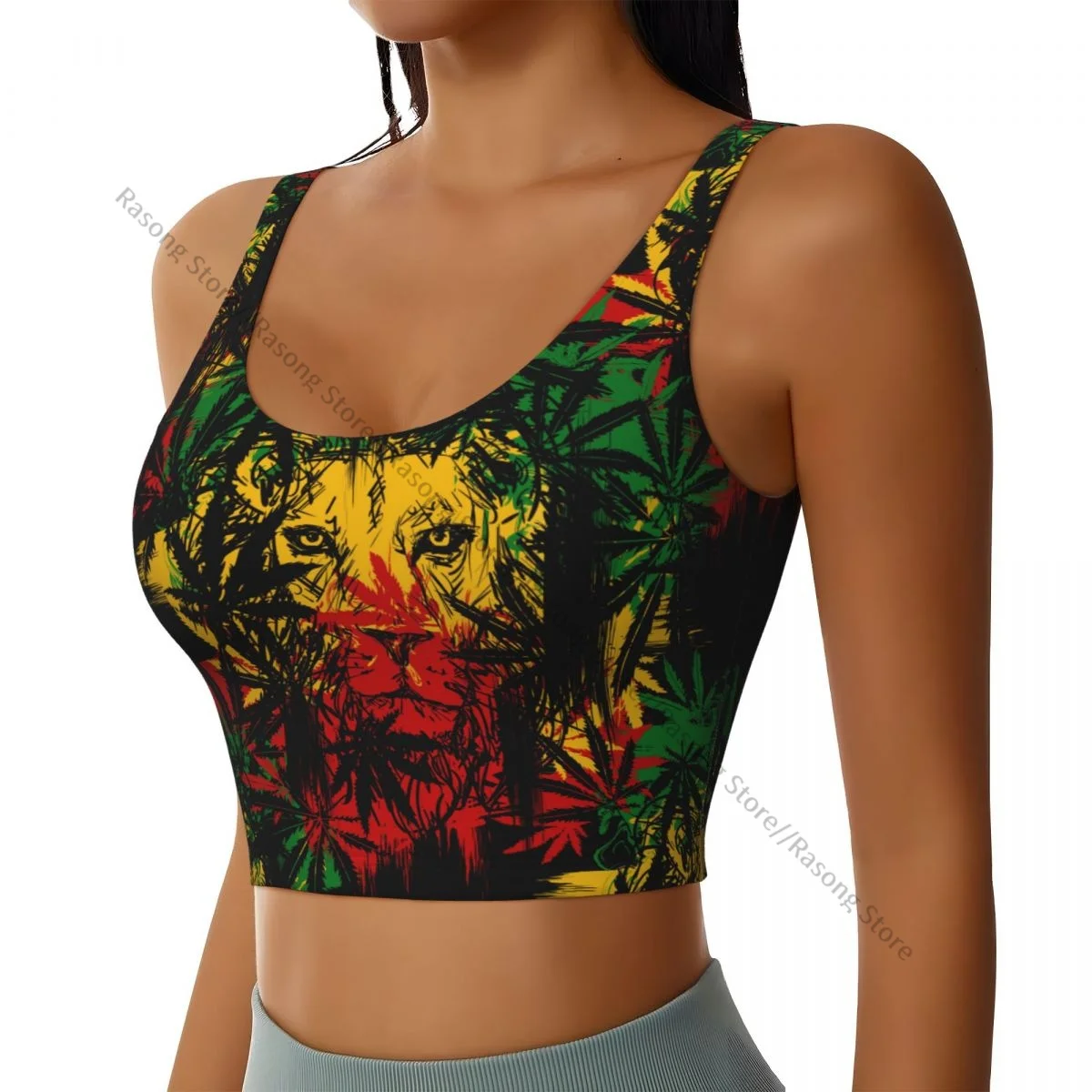 Women Sexy Sports Vest Lion Rasta Pattern Female Streetwear Sport Lingerie Tee Crop Top