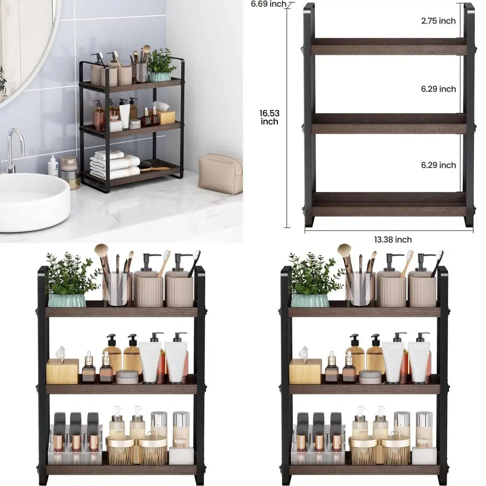 

3-Tier Brown Makeup Organizer for Bathroom Countertop Storage and Organization