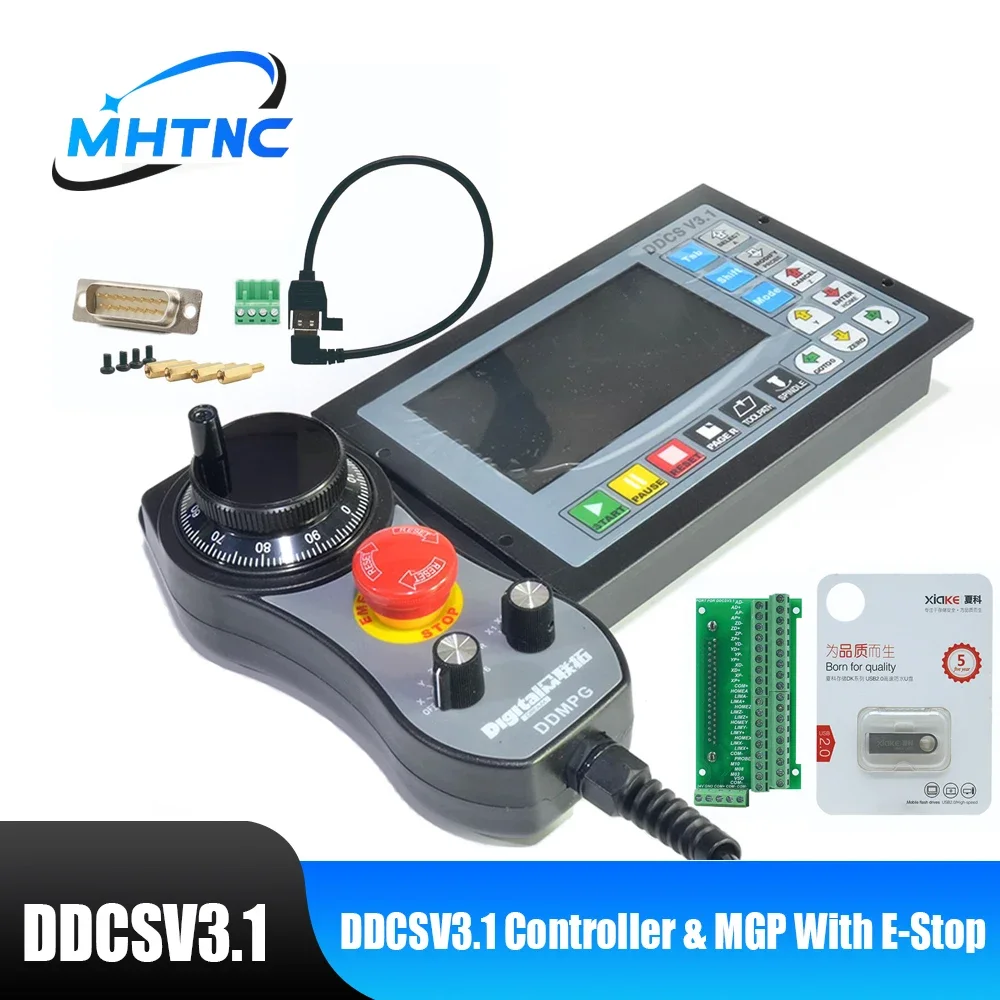 DDCSV3.1 3/4 Axis G Code CNC Offline Controller Motion Control System with E-Stop MPG Manual Pulse Generator for Router Machines