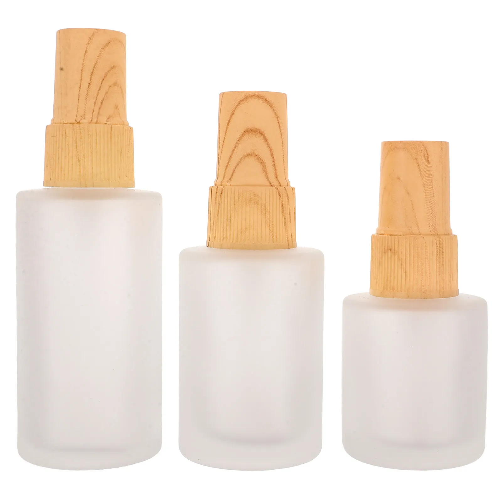 3Pcs Stylish Wood Grain Cap Frosted Glass Spray Bottles 20Ml 30Ml 40Ml Compact Refillable Mist Sprayers for Travel Toner Facial