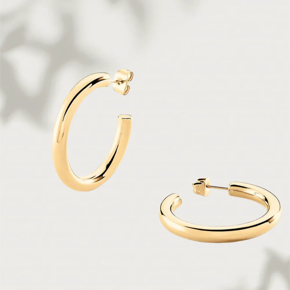 

European and American New 925 Sterling Silver Hoops Gipsy Golden Earrings AG Women's Party Christmas Exquisite Jewelry Gift