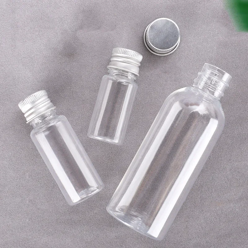 5Pcs 5/10/20/30/50/60/100ml Aluminum Cap PET Refillable Bottles Sample Container Jar Plastic Leakproof Sealing PET Bottles