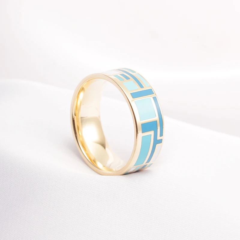 R&X Hot sale  enamel ring women/men jewelry vintage style ceramic ring women rings wedding rings Stainless steel
