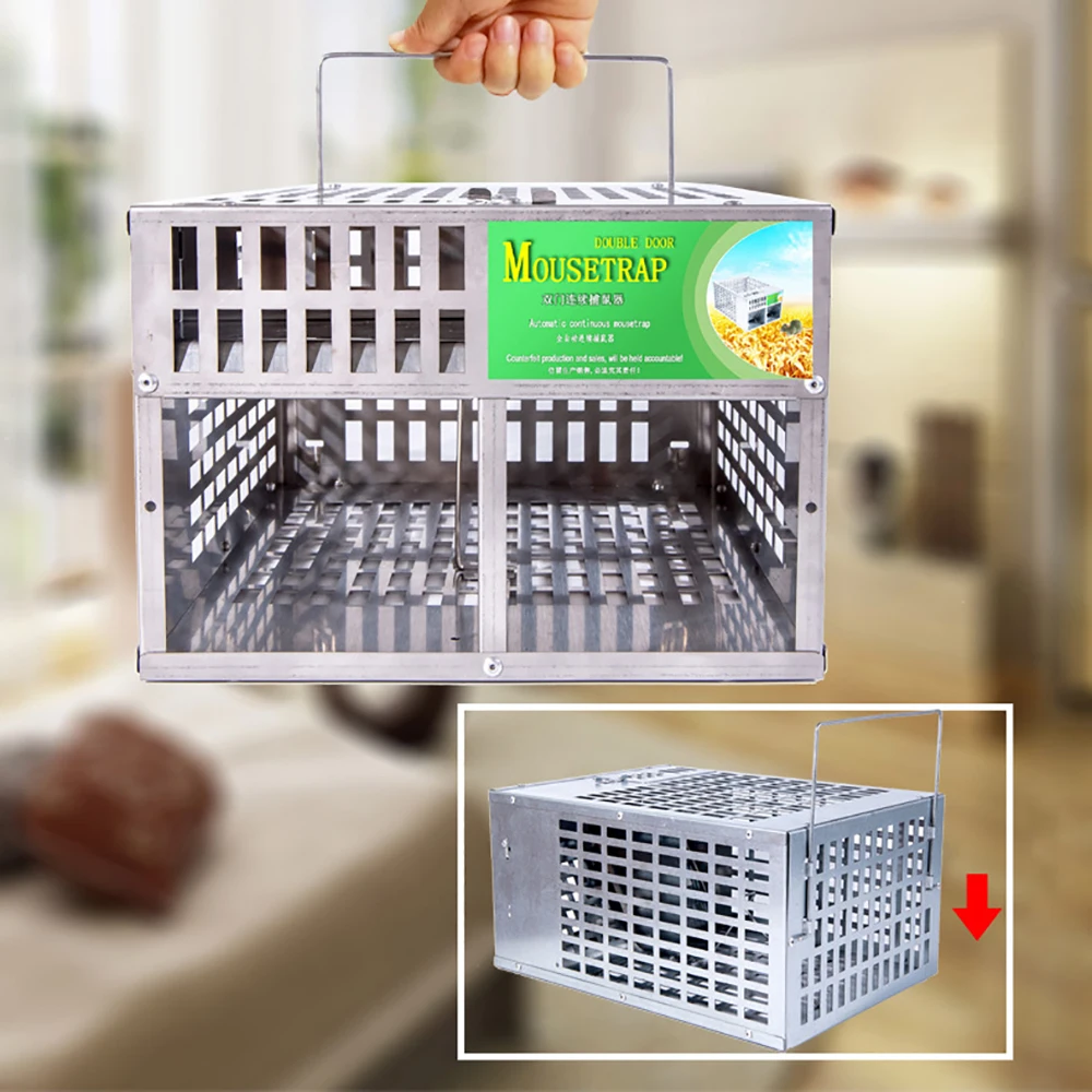 Humane Smart Double Door Rat Trap Steel No Kill Live Catch with Air Holes Mice Trap Effective Sanitary Safe Mouse Cage Traps