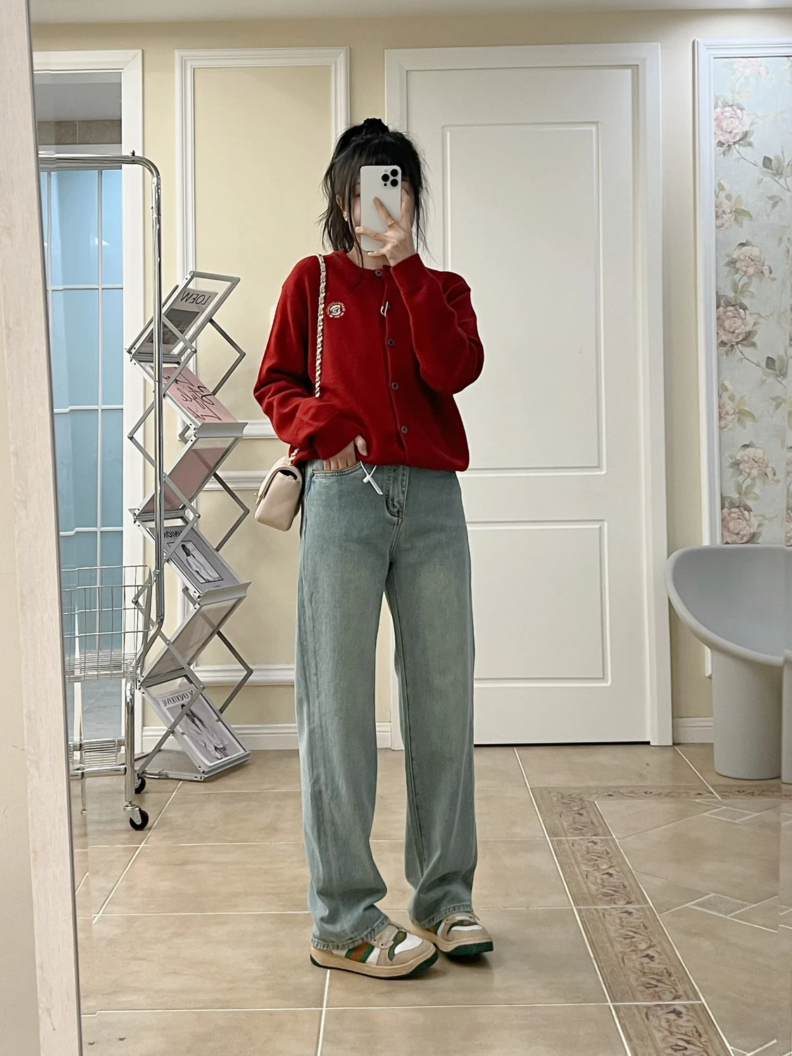 

Slimming High Waist Straight Leg Jeans Vintage Waed Color Blo kets Floor Length Spring 2024 Women's Premium Denim