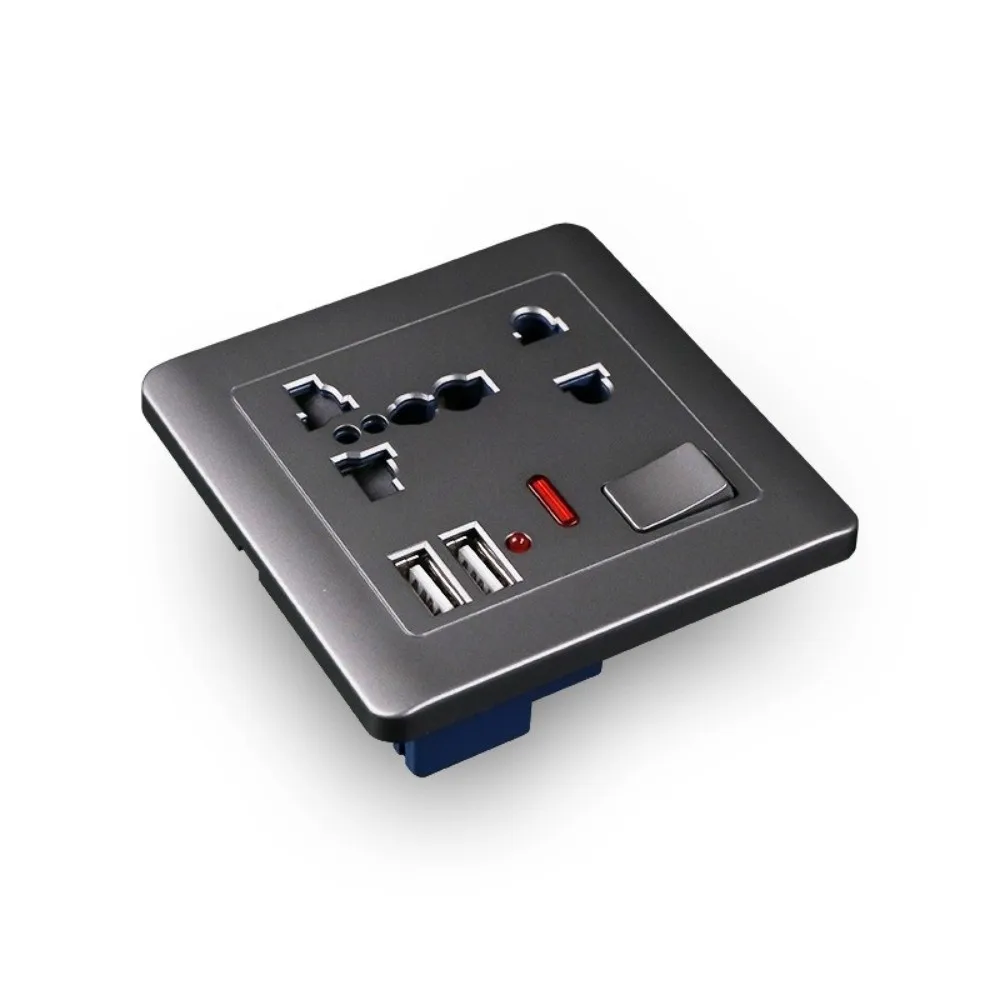 

Черная универсальная международная настенная электрическая USB-панель 13А с 5-контактным стандартным глобальным выключателем питания и вилкой стандарта Великобритании