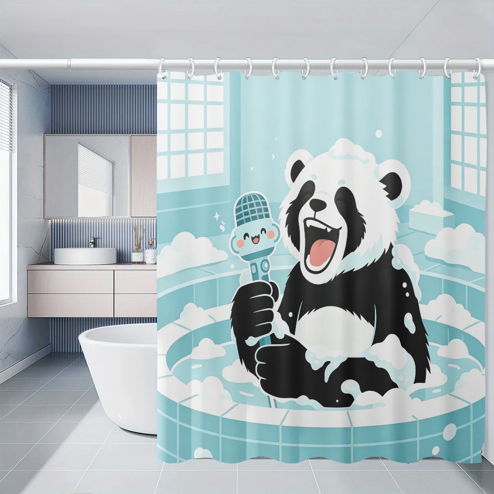 Cute Panda Bubble Shower Curtain Waterproof Polyester Bathroom Decor Tropical Print Novelty Design for Kids Bath Time